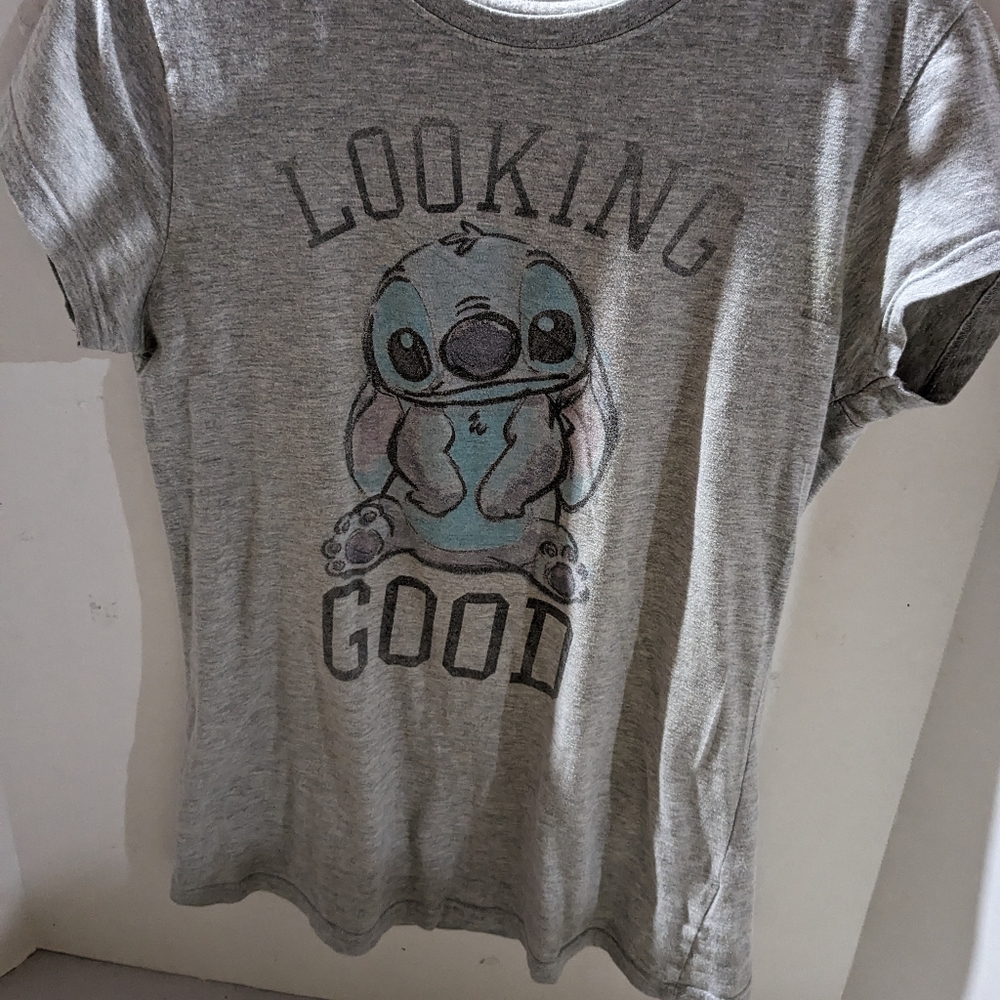 Disney Stitch women's fitted t-shirt  large gray short sleeve